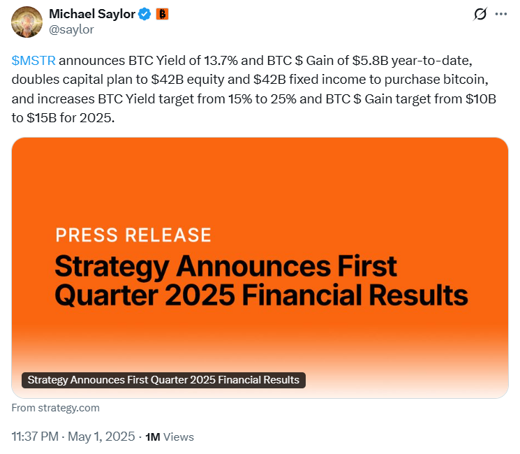 Michael Saylor (@saylor) May 1, 2025